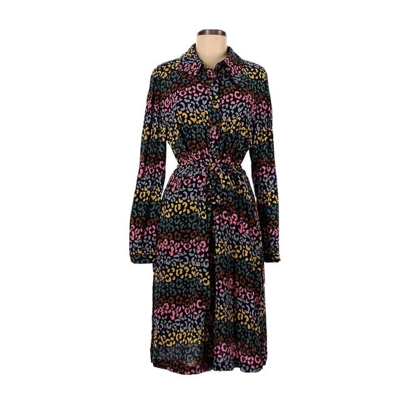 NWT Boden Charlotte in Navy Rainbow Leopard Button-up Shirt Dress US 12L UK 16L - Picture 1 of 4